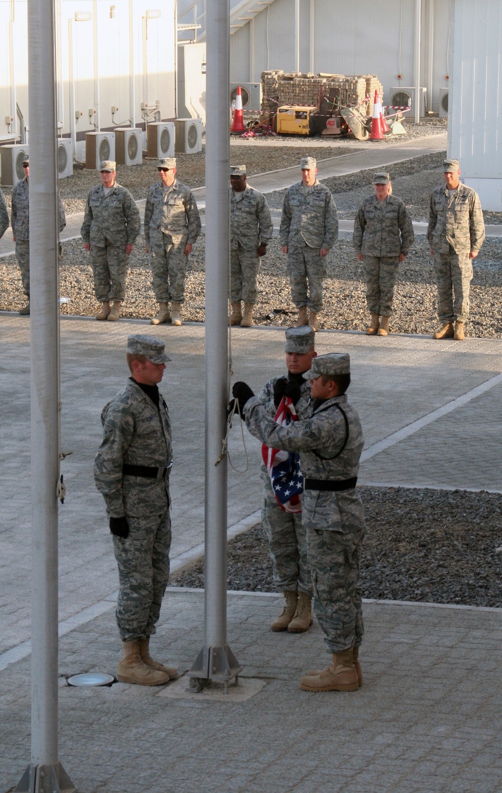 380th Air Expeditionary Wing Staff Airmen Lead Deployed Retreat Ceremony