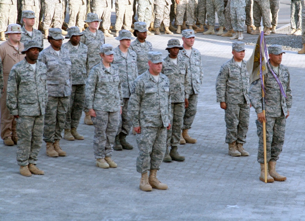 380th Air Expeditionary Wing Staff Airmen Lead Deployed Retreat Ceremony