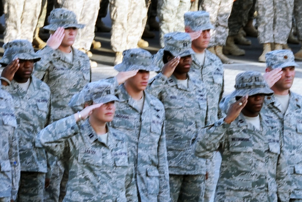 380th Air Expeditionary Wing Staff Airmen Lead Deployed Retreat Ceremony