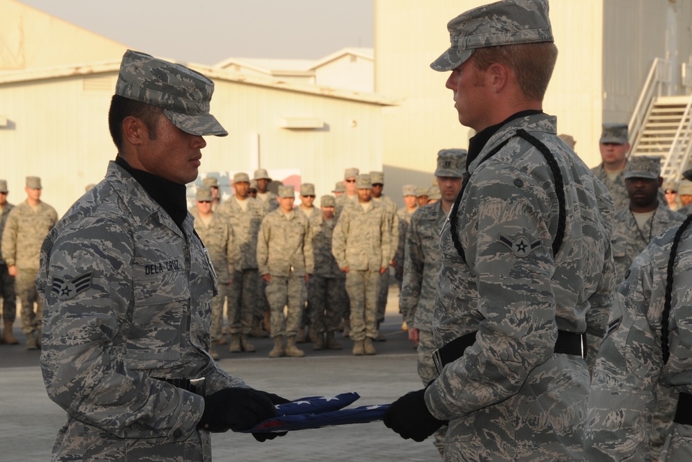 380th AEW Airmen Hold Deployed Retreat Ceremony