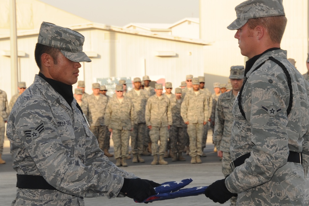 380th AEW Airmen Hold Deployed Retreat Ceremony