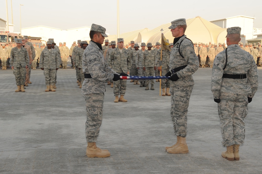 380th AEW Airmen Hold Deployed Retreat Ceremony