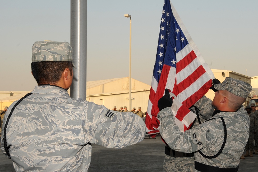 380th AEW Airmen Hold Deployed Retreat Ceremony