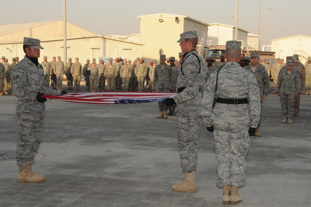 380th AEW Airmen Hold Deployed Retreat Ceremony