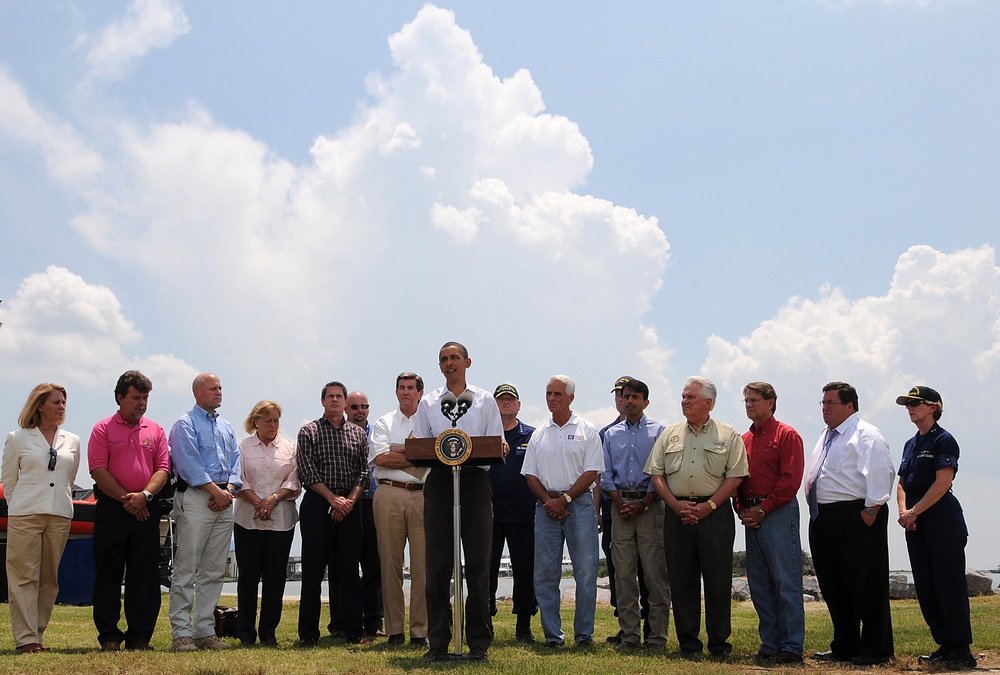 President Barack Obama Addresses Media at Coast Guard Station Grand Isle, La.