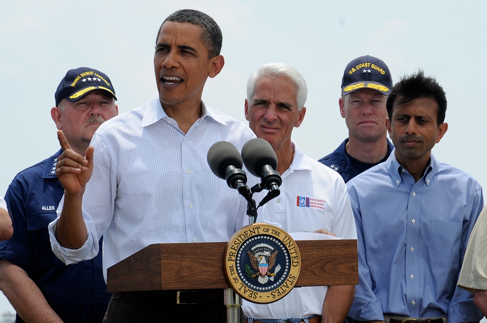 President Barack Obama Addresses Media at Coast Guard Station Grand Isle, La.