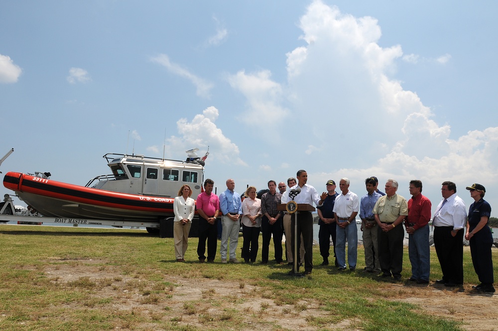 President Barack Obama Addresses Media at Coast Guard Station Grand Isle, La.