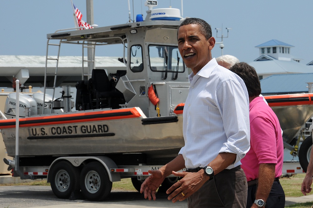 President Barack Obama Addresses Media at Coast Guard Station Grand Isle, La.