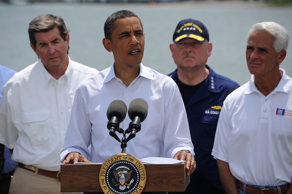 President Barack Obama Addresses Media at Coast Guard Station Grand Isle, La.