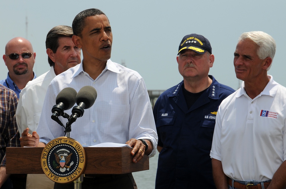 President Barack Obama Addresses Media at Coast Guard Station Grand Isle, La.