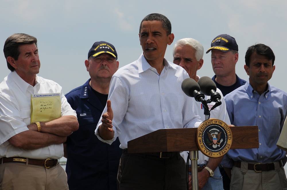 President Barack Obama Addresses Media at Coast Guard Station Grand Isle, La.