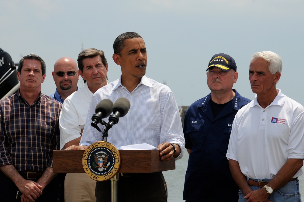 President Barack Obama Addresses Media at Coast Guard Station Grand Isle, La.