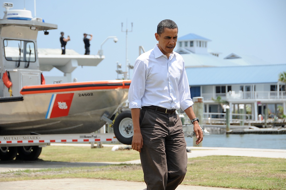 President Barack Obama Addresses Media at Coast Guard Station Grand Isle, La.