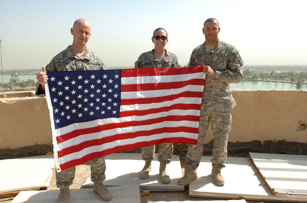 U.S. flags unveiled over Victory Over America Palace, Memorial Day