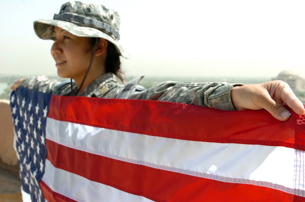 U.S. flags unveiled over Victory Over America Palace, Memorial Day