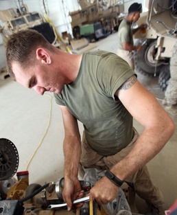 Marine mechanics repair life-saving vehicles in Afghanistan