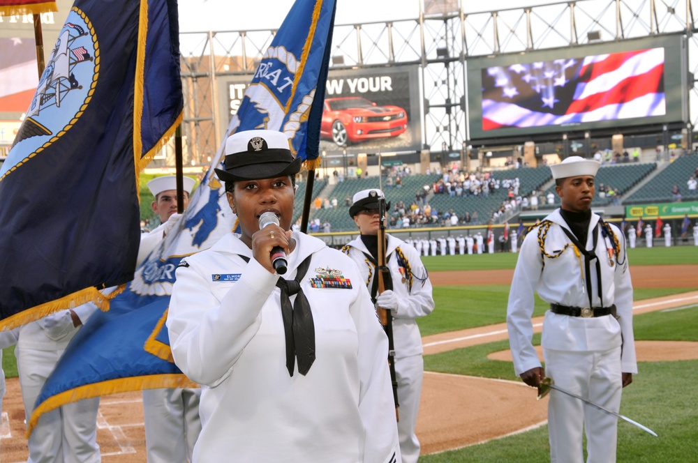 Sailors participate in Chicago White Sox pregame ceremonies