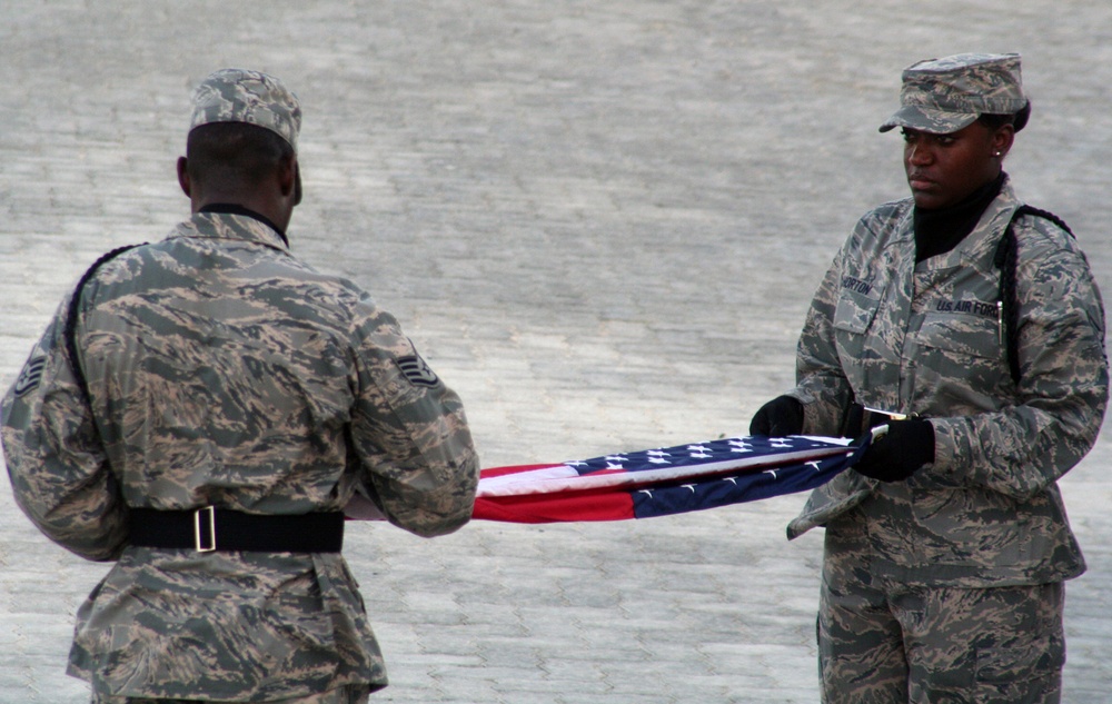Medical Group Airmen Lead Deployed Retreat Ceremony