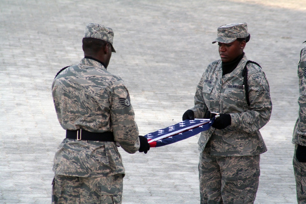 Medical Group Airmen Lead Deployed Retreat Ceremony