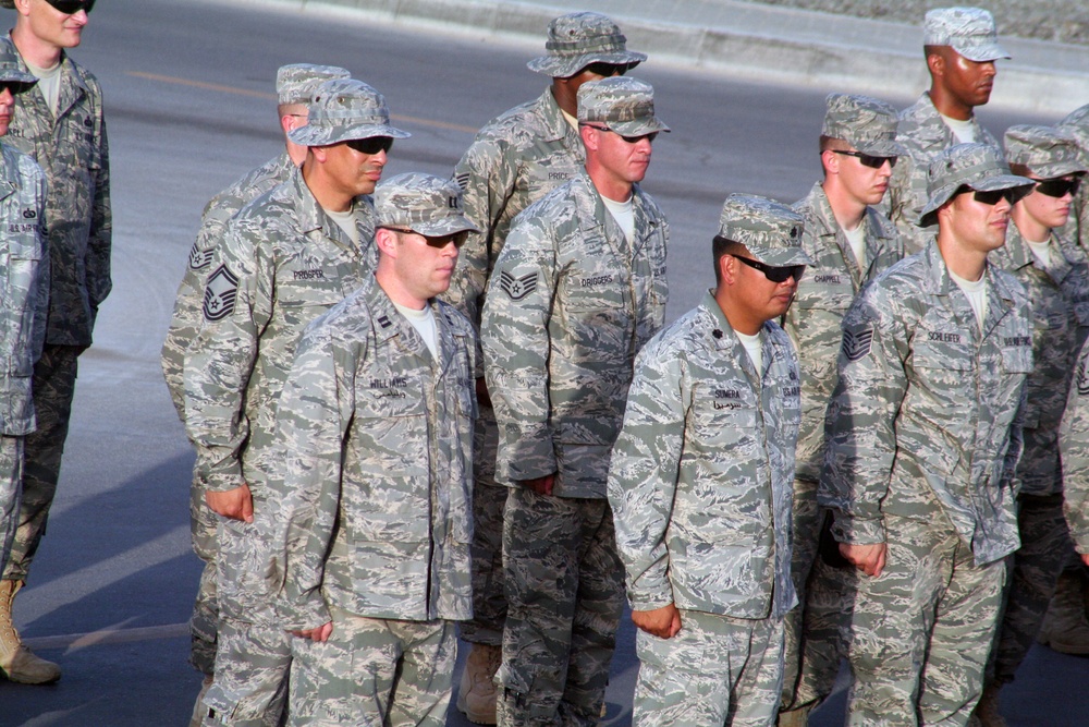 Medical Group Airmen Lead Deployed Retreat Ceremony