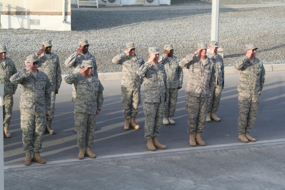Medical Group Airmen Lead Deployed Retreat Ceremony