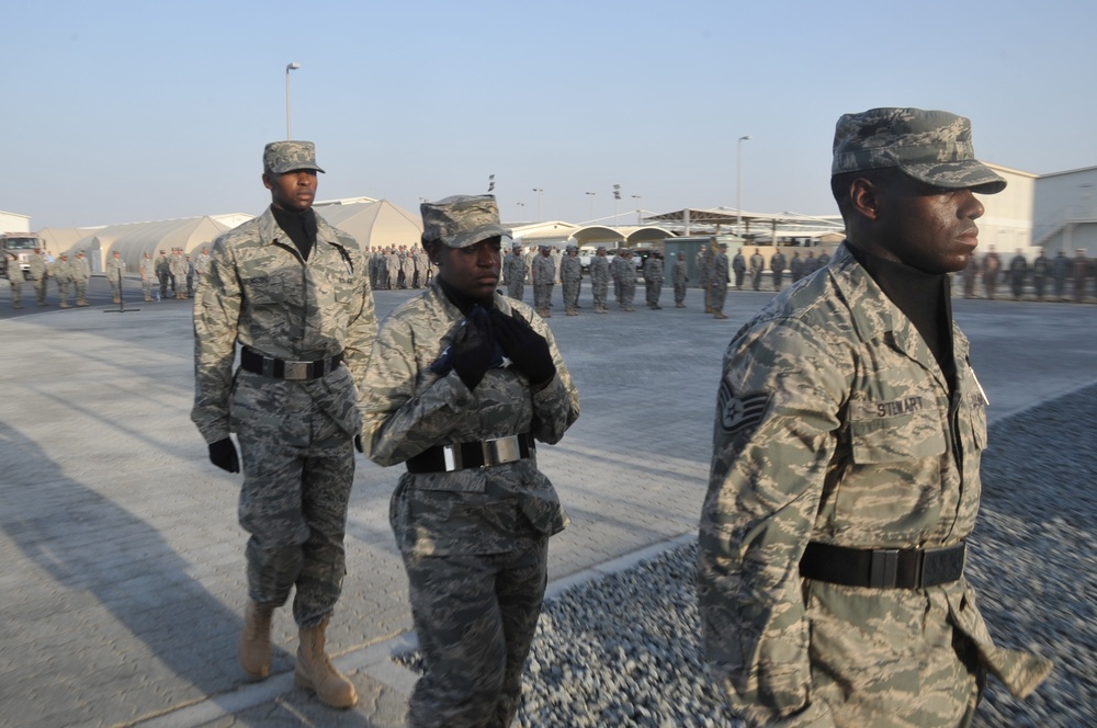 Medical Group Airmen Lead Deployed Retreat Ceremony