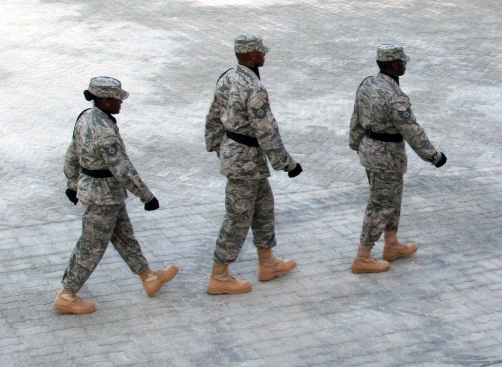 Medical Group Airmen Lead Deployed Retreat Ceremony