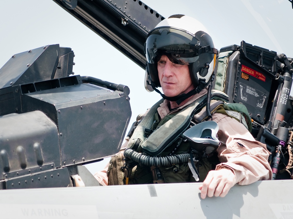 Gen. McChrystal Prepares to Take Off From a F/A-18 Hornet