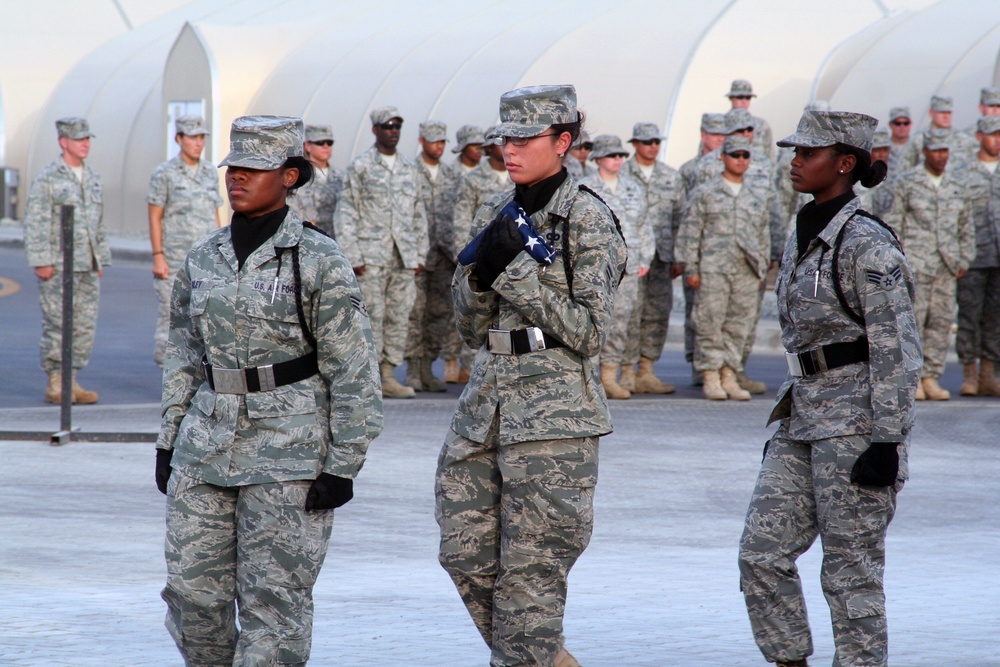 Operations Airmen Lead Deployed Retreat Ceremony in Southwest Asia