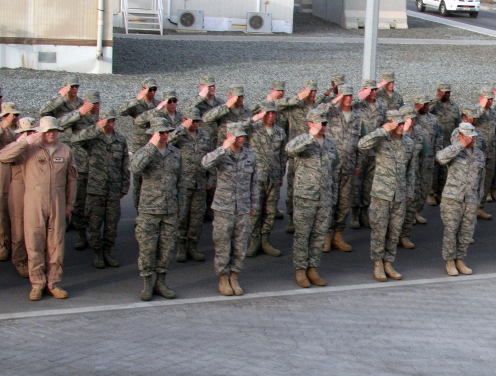 Operations Airmen Lead Deployed Retreat Ceremony in Southwest Asia