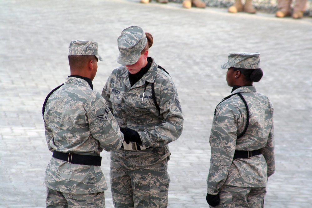 Deployed AWACS Airmen Lead Deployed Retreat Ceremony for 380th AEW