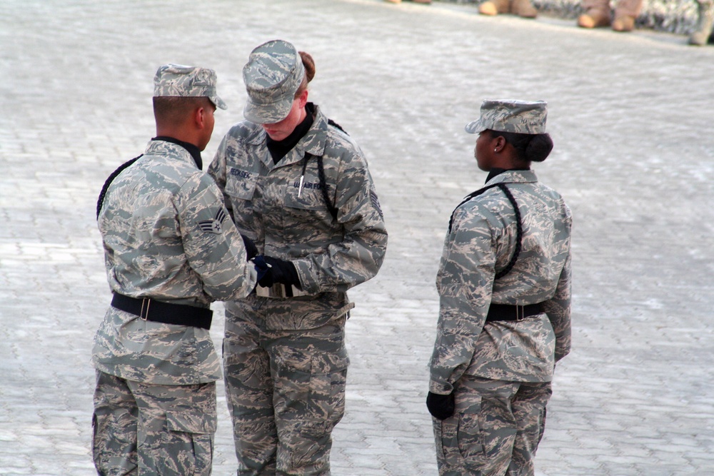 Deployed AWACS Airmen Lead Deployed Retreat Ceremony for 380th AEW