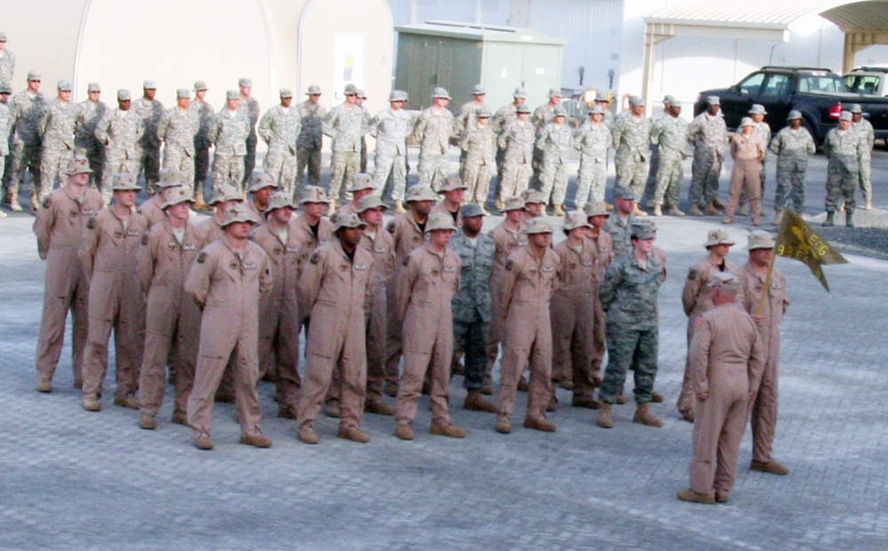 Deployed AWACS Airmen Lead Deployed Retreat Ceremony for 380th AEW