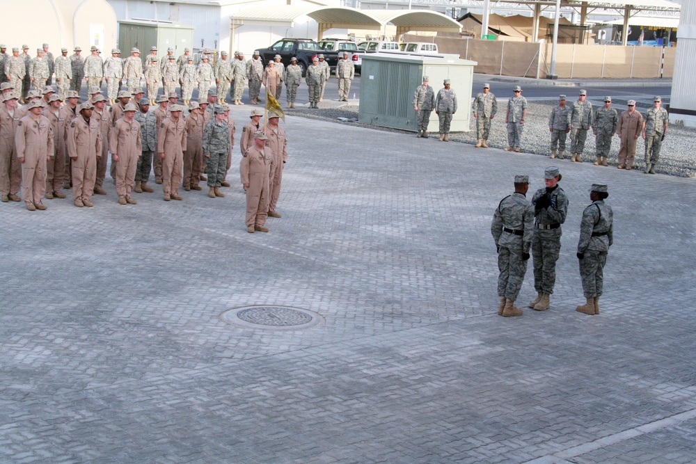 Deployed AWACS Airmen Lead Deployed Retreat Ceremony for 380th AEW