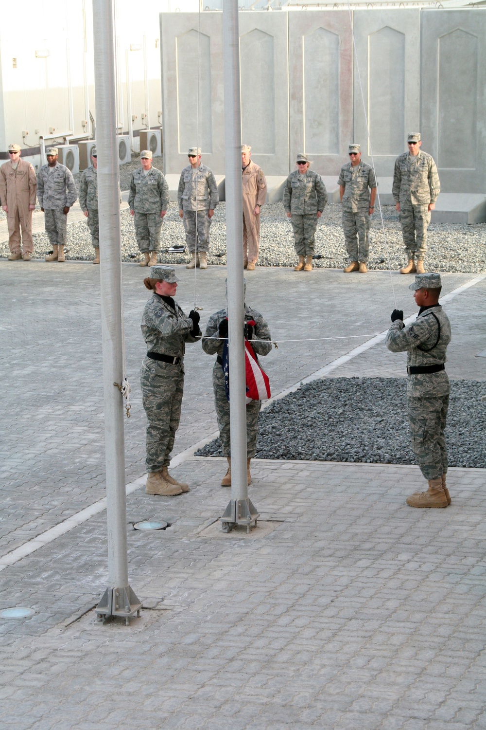 Deployed AWACS Airmen Lead Deployed Retreat Ceremony for 380th AEW