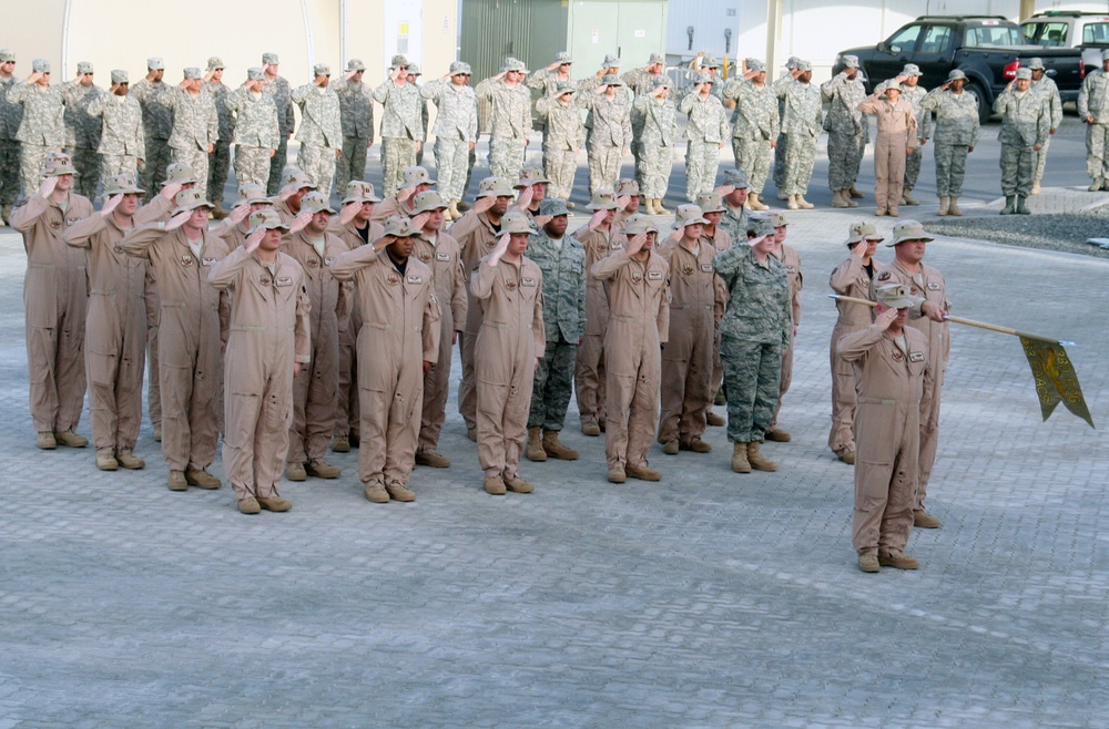 Deployed AWACS Airmen Lead Deployed Retreat Ceremony for 380th AEW