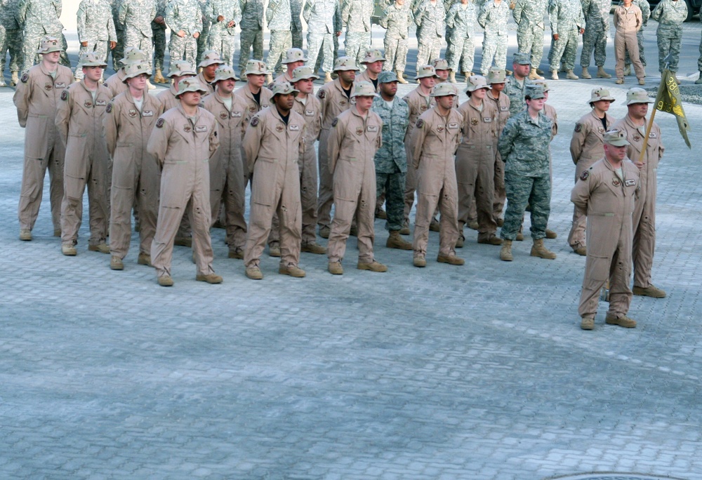 Deployed AWACS Airmen Lead Deployed Retreat Ceremony for 380th AEW