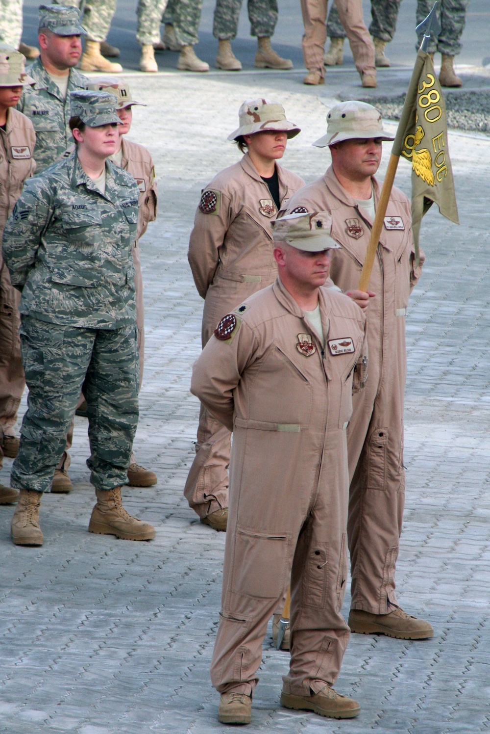 Deployed AWACS Airmen Lead Deployed Retreat Ceremony for 380th AEW