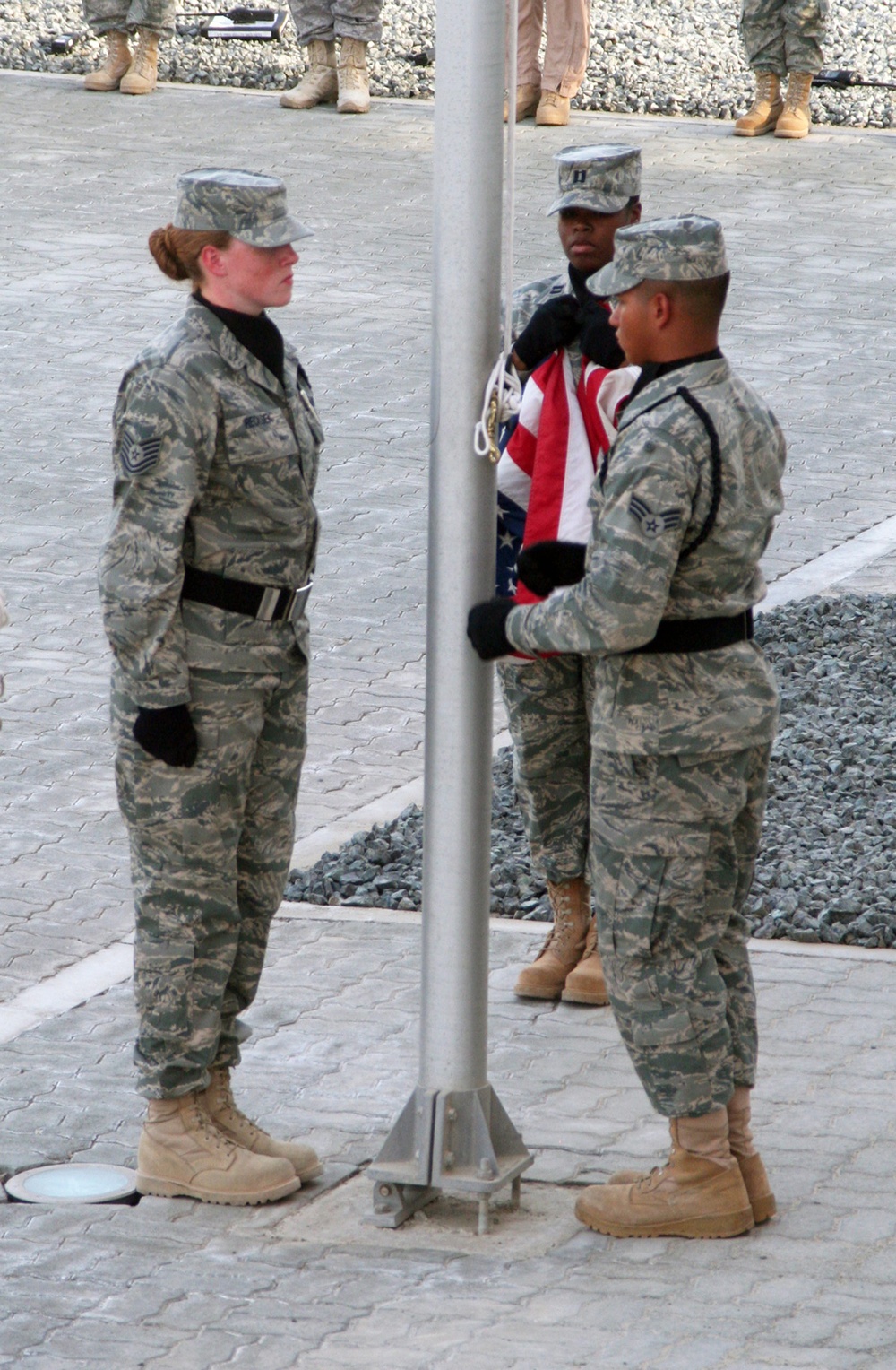 Deployed AWACS Airmen Lead Deployed Retreat Ceremony for 380th AEW