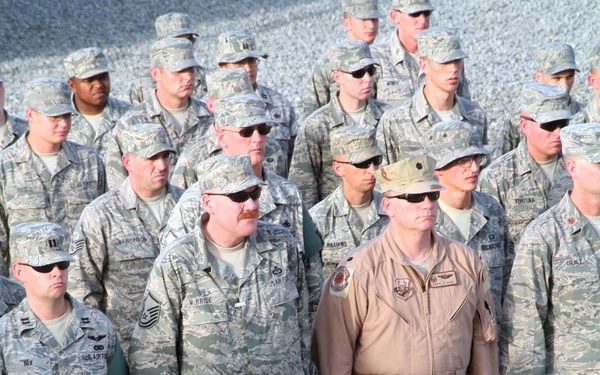 Deployed AWACS Airmen Lead Deployed Retreat Ceremony for 380th AEW