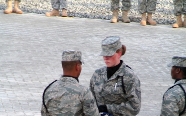 Deployed AWACS Airmen Lead Deployed Retreat Ceremony for 380th AEW