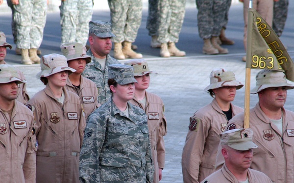 Deployed AWACS Airmen Lead Deployed Retreat Ceremony for 380th AEW