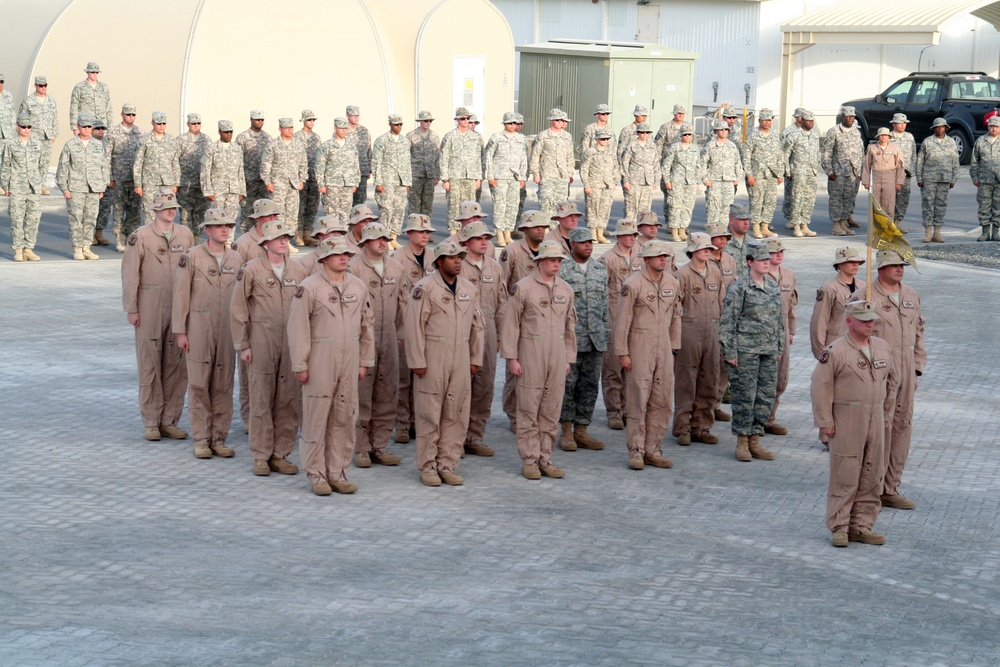 Deployed AWACS Airmen Lead Deployed Retreat Ceremony for 380th AEW