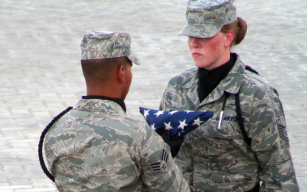 Deployed AWACS Airmen Lead Deployed Retreat Ceremony for 380th AEW
