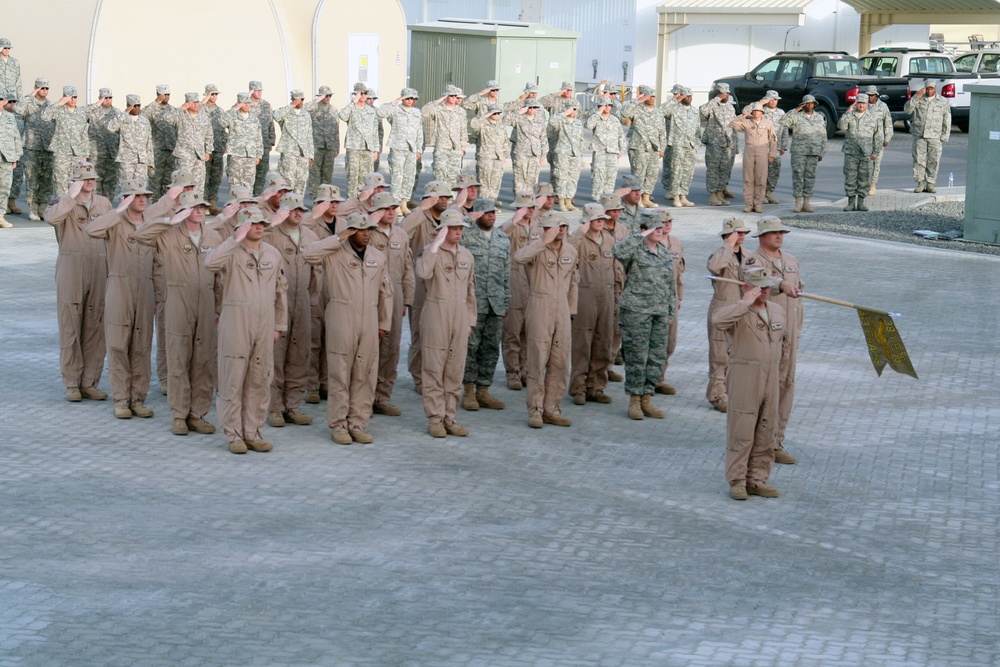 Deployed AWACS Airmen Lead Deployed Retreat Ceremony for 380th AEW