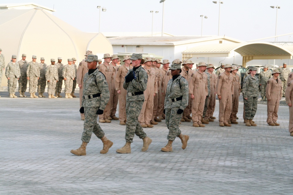 Deployed AWACS Airmen Lead Deployed Retreat Ceremony for 380th AEW