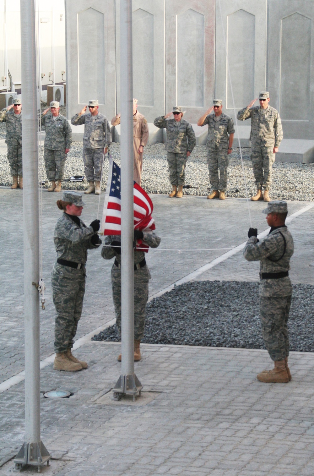 Deployed AWACS Airmen Lead Deployed Retreat Ceremony for 380th AEW