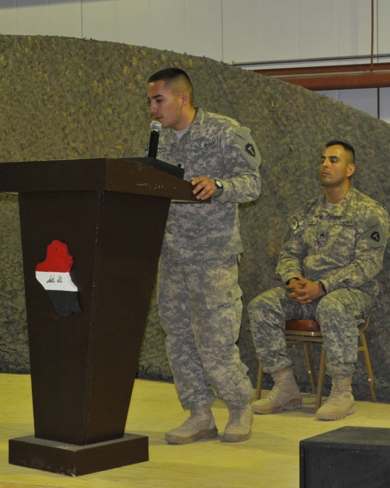 1st Battalion 141st Infantry Regiment, 72nd Infantry Brigade Combat Team, Welcomes Newly Promoted Sergeants to the Corps of the Noncommissioned Officer in Baghdad Ceremony