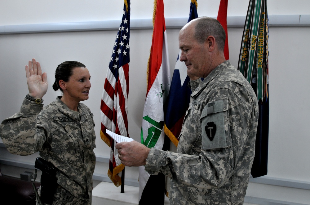 Baghdad Re-enlistment for 72nd IBCT Soldier