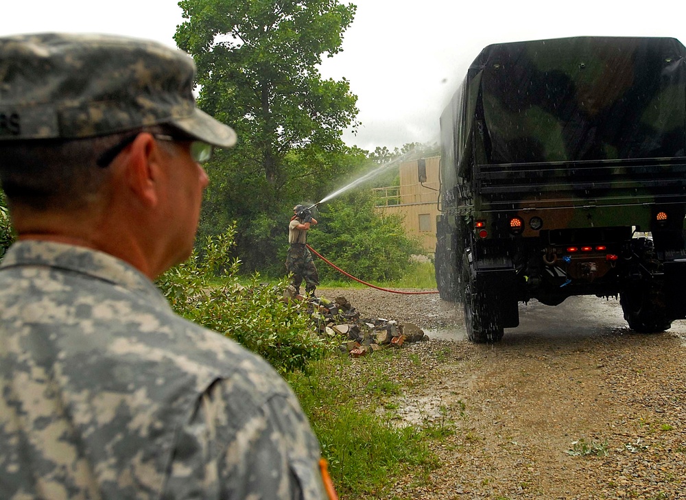 81st Troop Command Leadership Observes Chemical Decontamination Training, Camp Atterbury